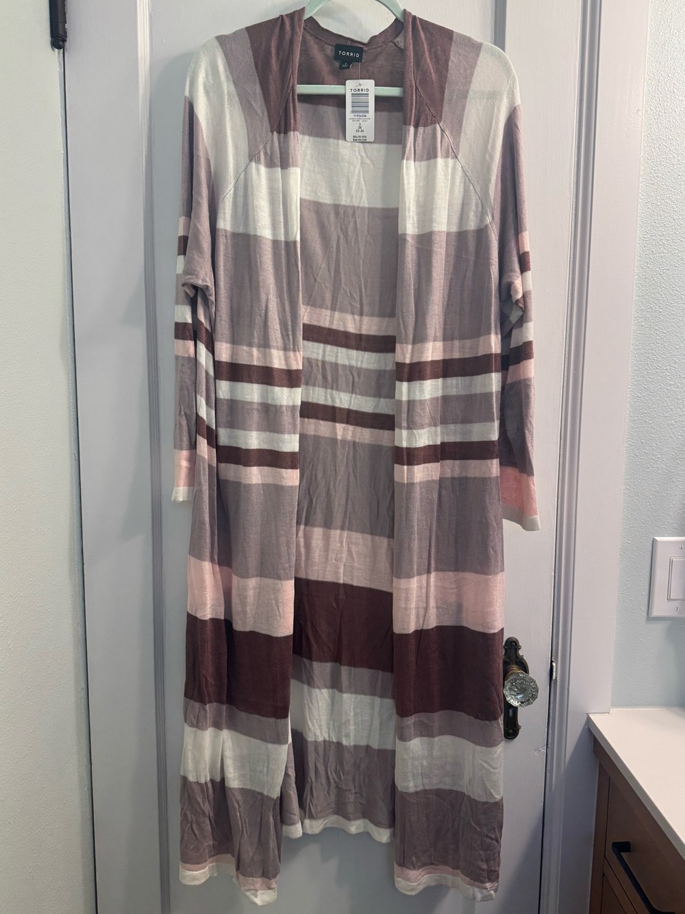 Torrid Striped Open-Front Maxi Cardigan Duster 3X - Purple, Blush & Taupe NWT